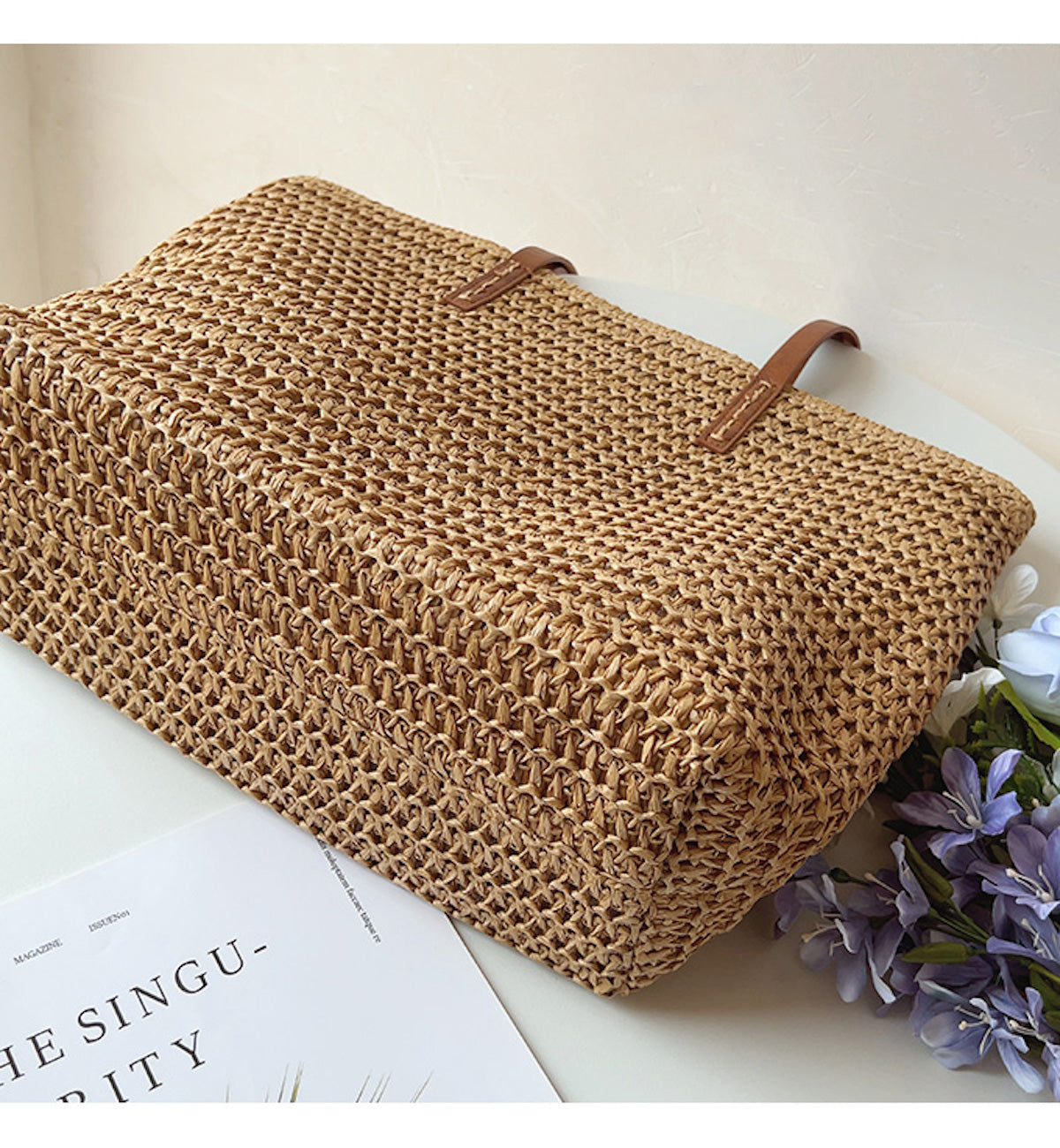 SummerBreeze Tote - Stylish basket bag with leather handle