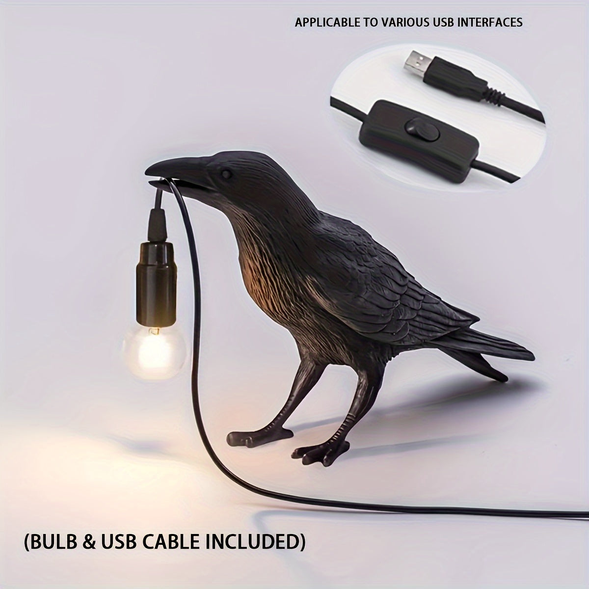 RavenLicht Lamp - Elegant Raven Table Lamp with USB