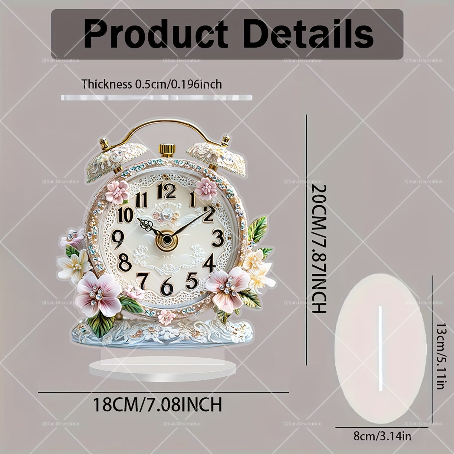 GlamTime Clock - Luxury Acrylic Flowers Alarm Clock with Gemstones