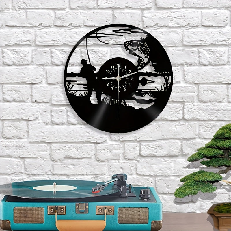 VinylCatch Clock - Retro Fishing Wall Decoration