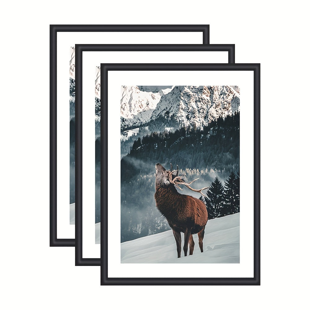 GalleriRam - Set of 3 Black Photo Frames for Walls and Tables