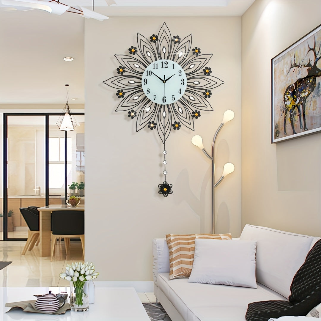 GoldenBloom Clock - Luxurious Silent Wall Clock with Flowers