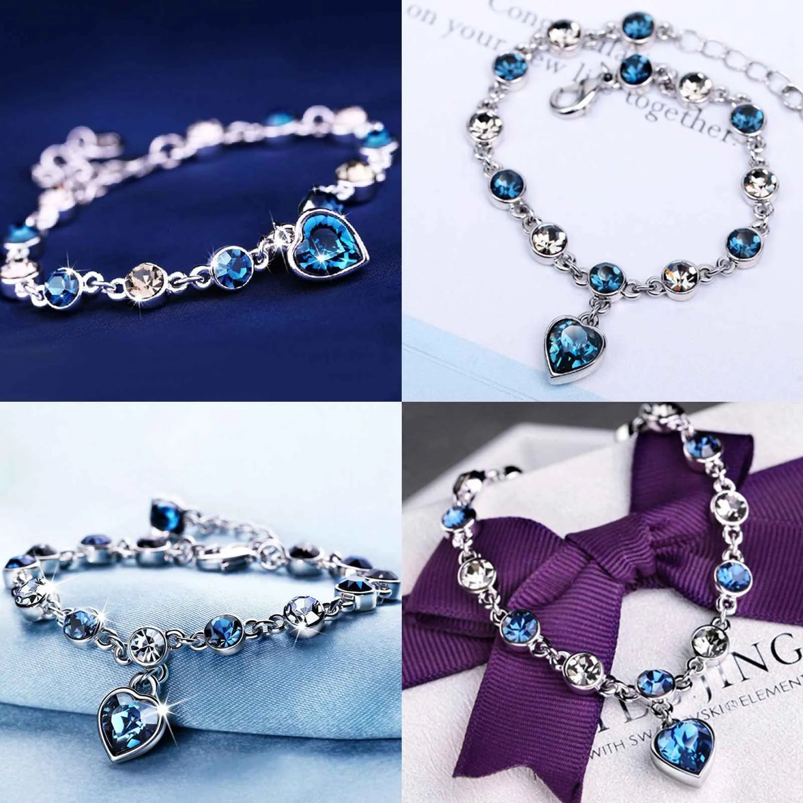 Captivating Ocean Heart Watch Bracelet with Radiant Blue Heart Charm
