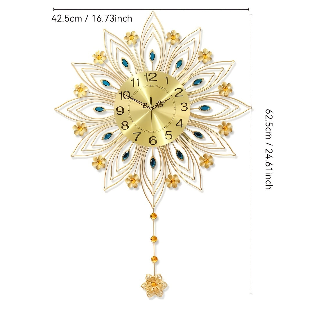 GoldenBloom Clock - Luxurious Silent Wall Clock with Flowers