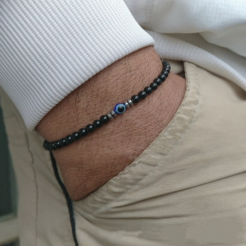 Carefully Crafted 4mm Natural Stone Bracelet with Evil Eye - Thor Edition for Men