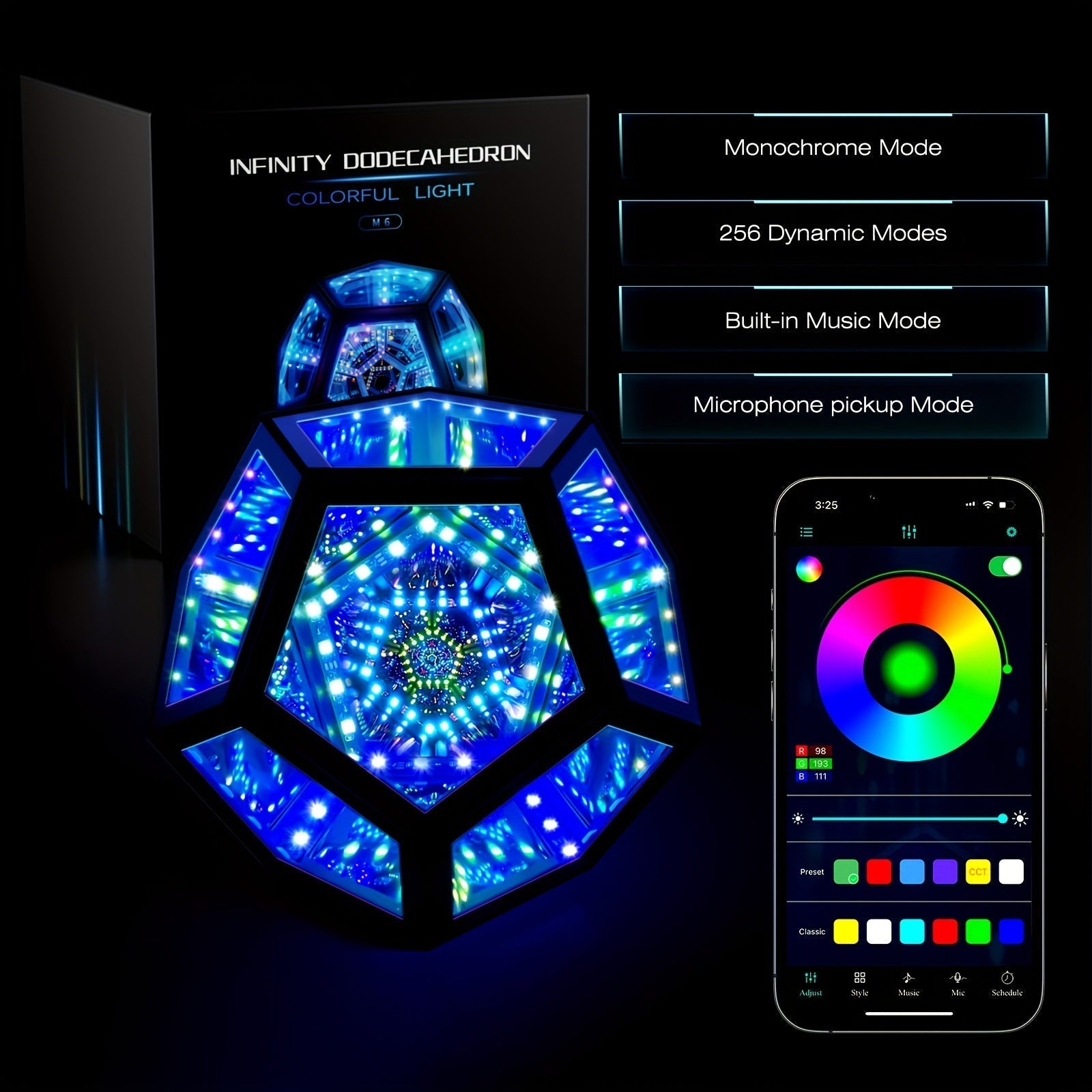 InfinityGlow – 3D Colorful Dodecahedron Lamp with RGB Lighting