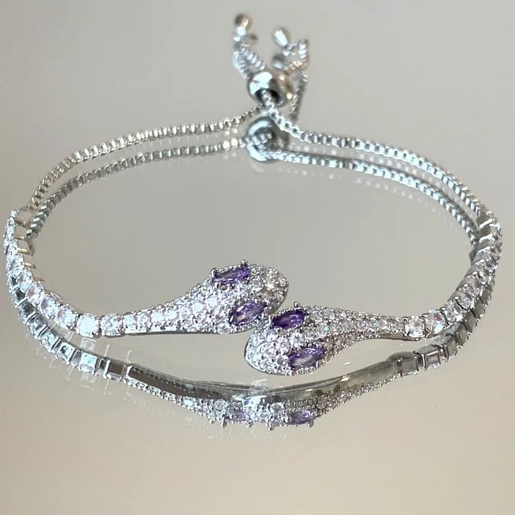 Elegant Silver Snake Bracelet with Sparkling Zirconia - Lyra