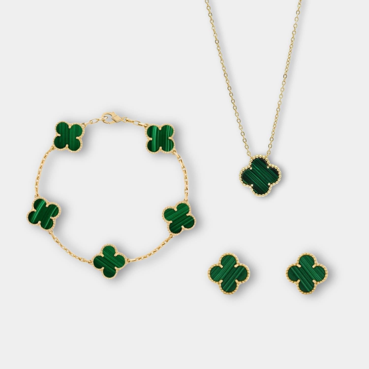 GoldenClove Jewelry Set - Elegant Clover Necklace, Bracelet & Earrings