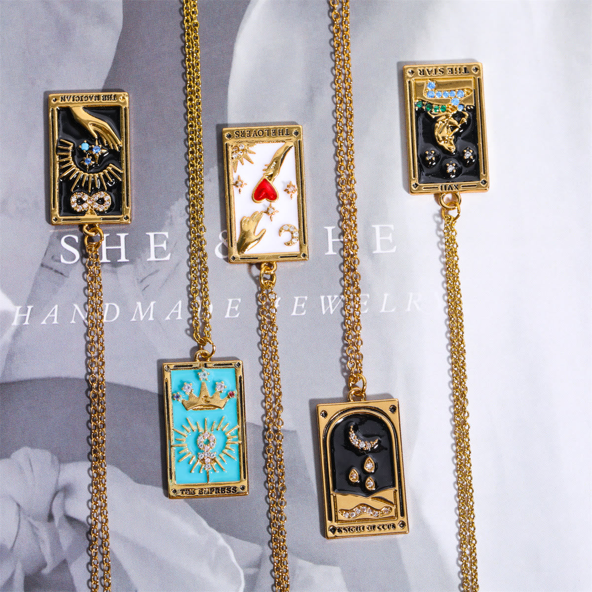 Elegant Amara Tarot Drop Pendant Necklace with Zirconia Gold Plating