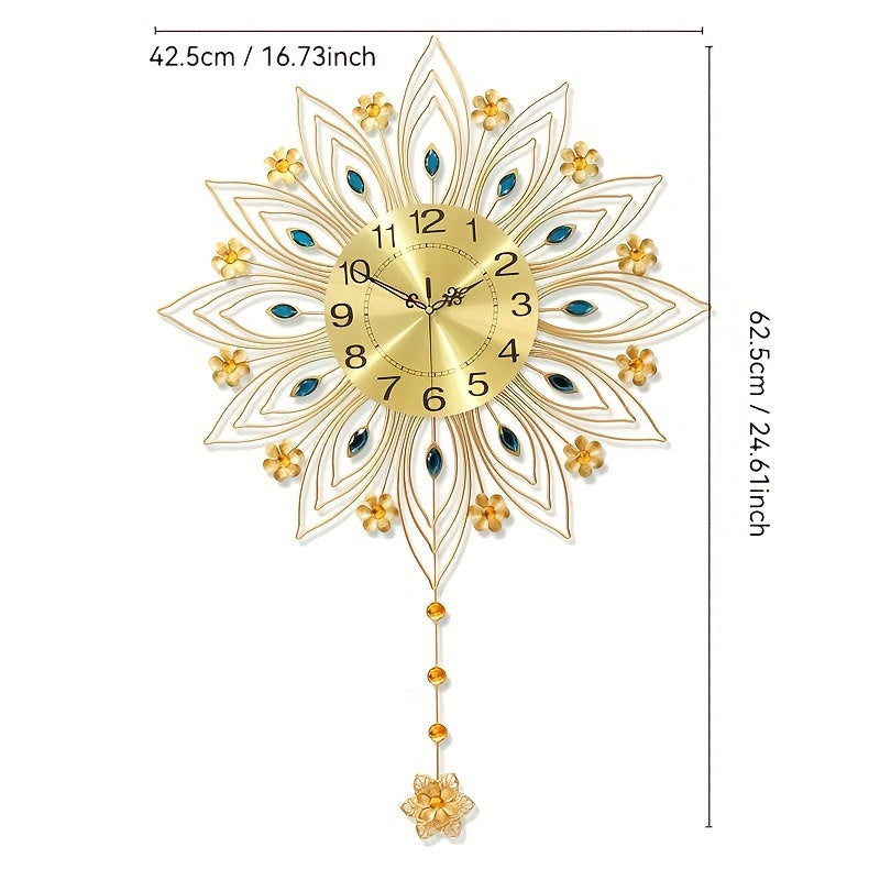 GoldenBloom Clock - Luxurious Silent Wall Clock with Flowers