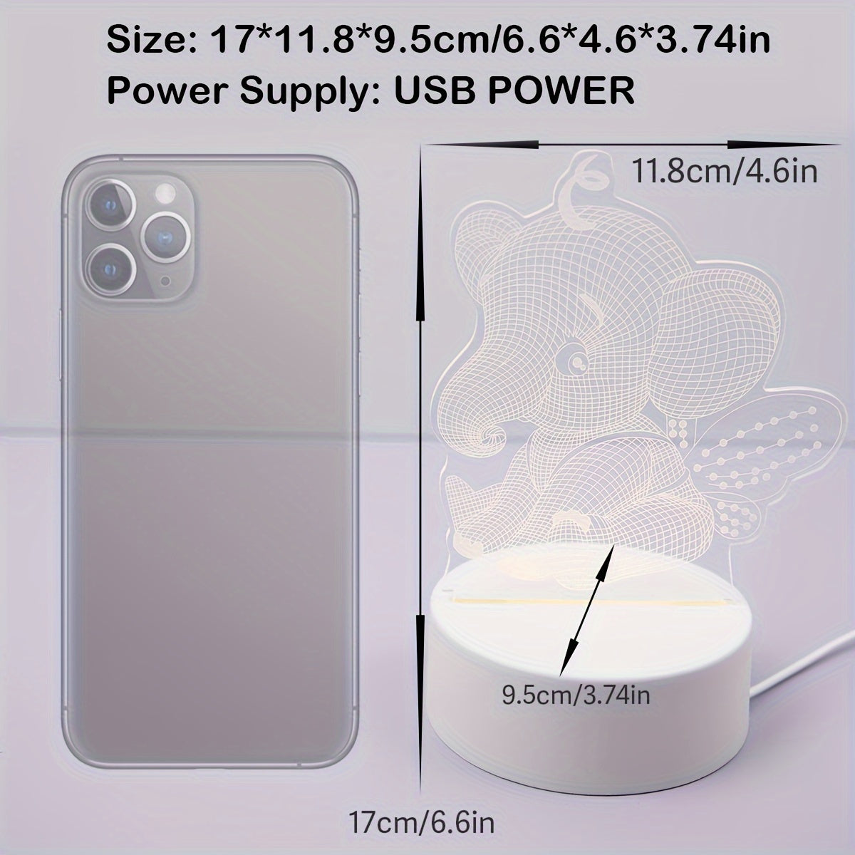 AngelElephant Lamp - 3D LED Table Lamp with USB Connection
