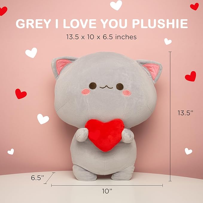 Soft Gray Cat with Heart - Perfect Cuddly Toy for Everyone