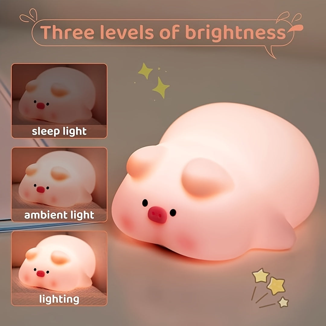 PiggyGlow – Cute Silicone Night Light, USB Rechargeable