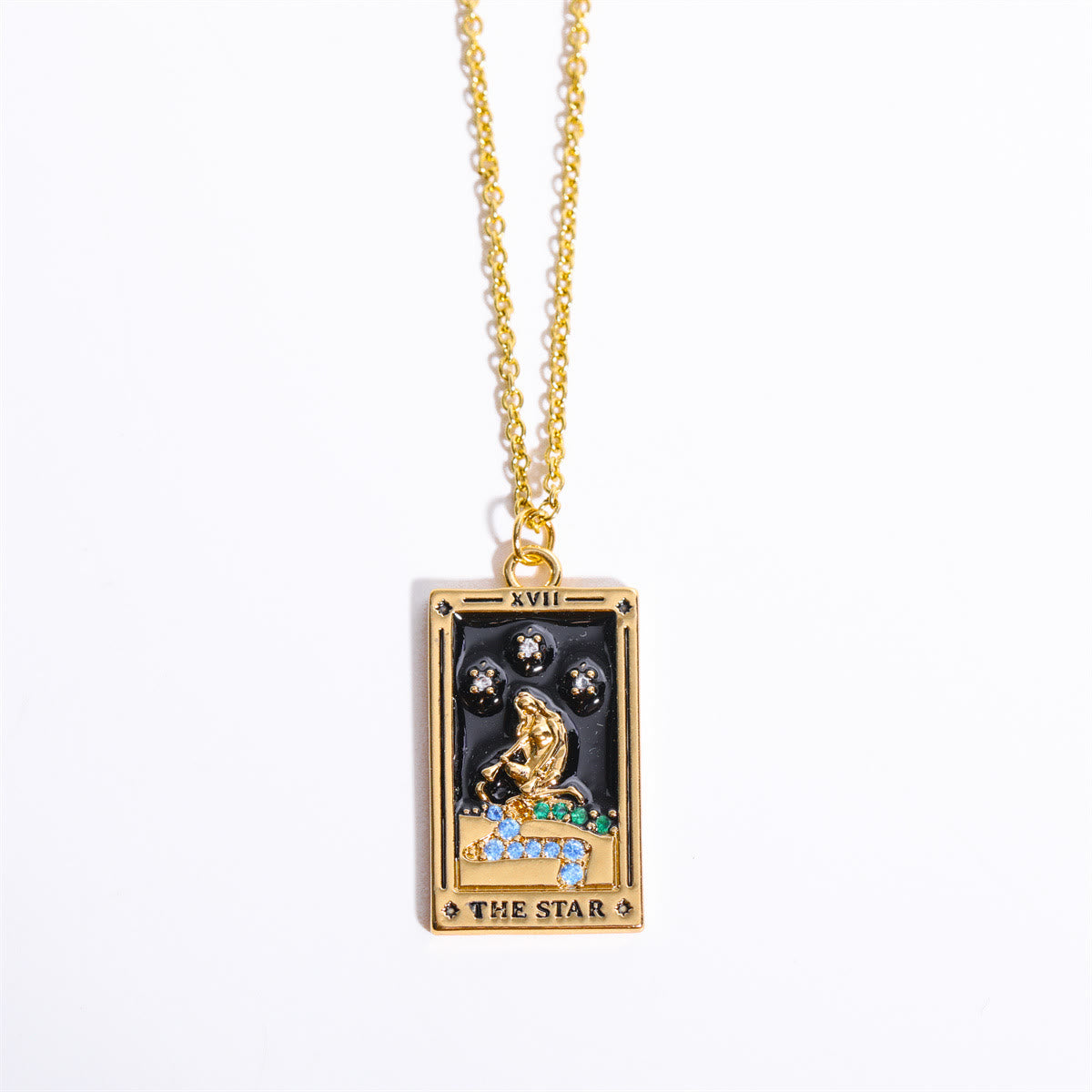 Elegant Amara Tarot Drop Pendant Necklace with Zirconia Gold Plating