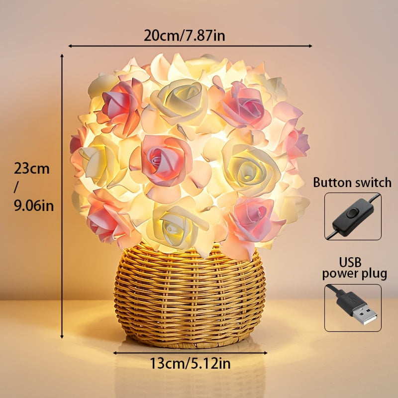 FloraGlow - Luxurious Art Deco Rose Table Lamp with USB