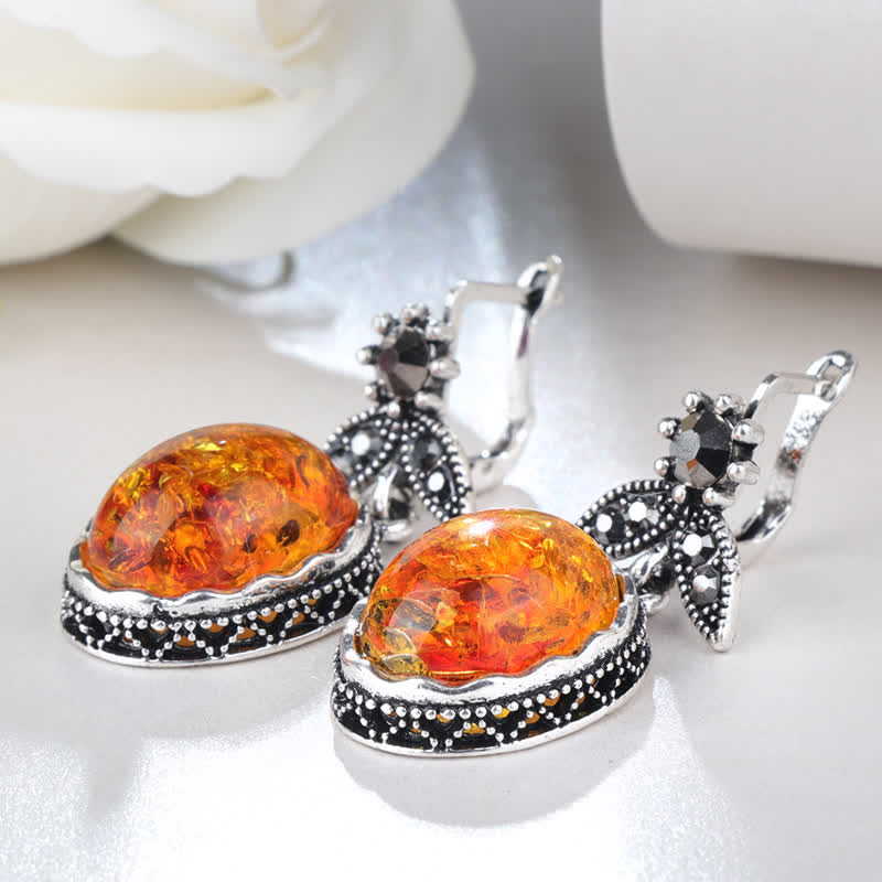 Noras Vintage Blommiga Amberörhängen
