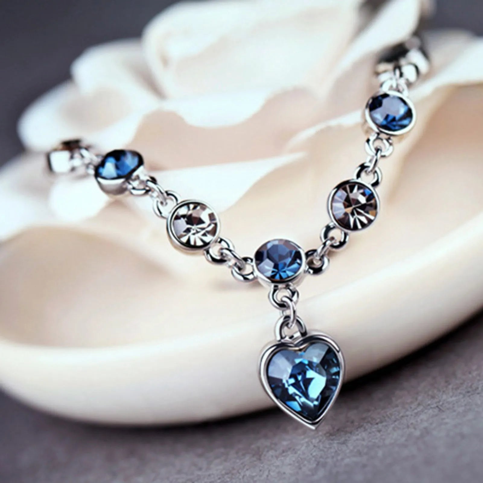 Captivating Ocean Heart Watch Bracelet with Radiant Blue Heart Charm