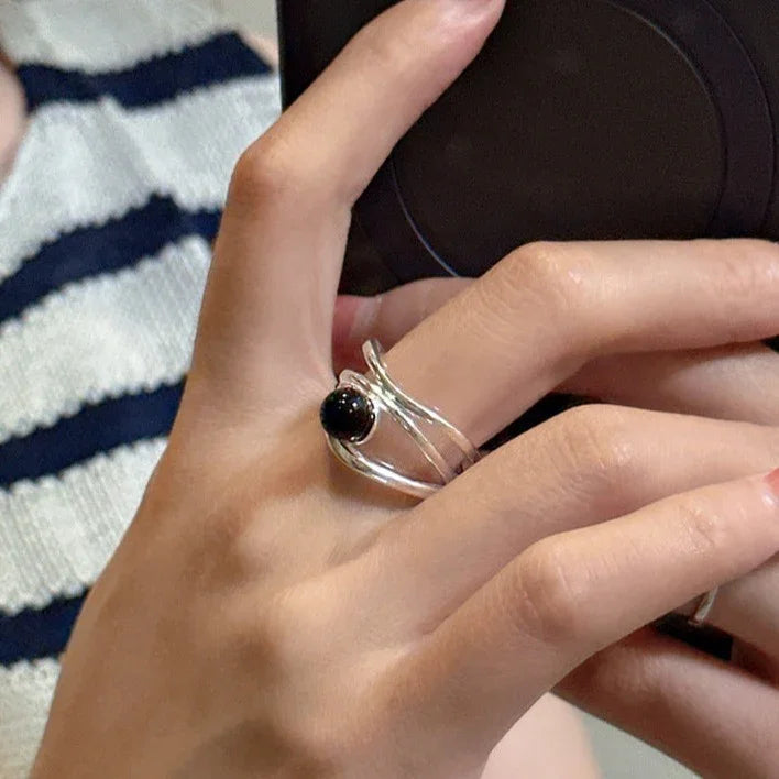Elegant Arden Black Onyx Multiline Ring
