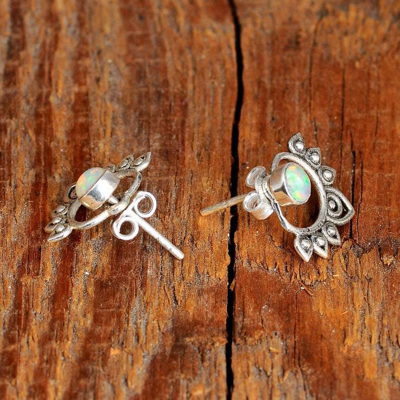 Elegant Sophia Earrings in Natural Opal in Lotus Style