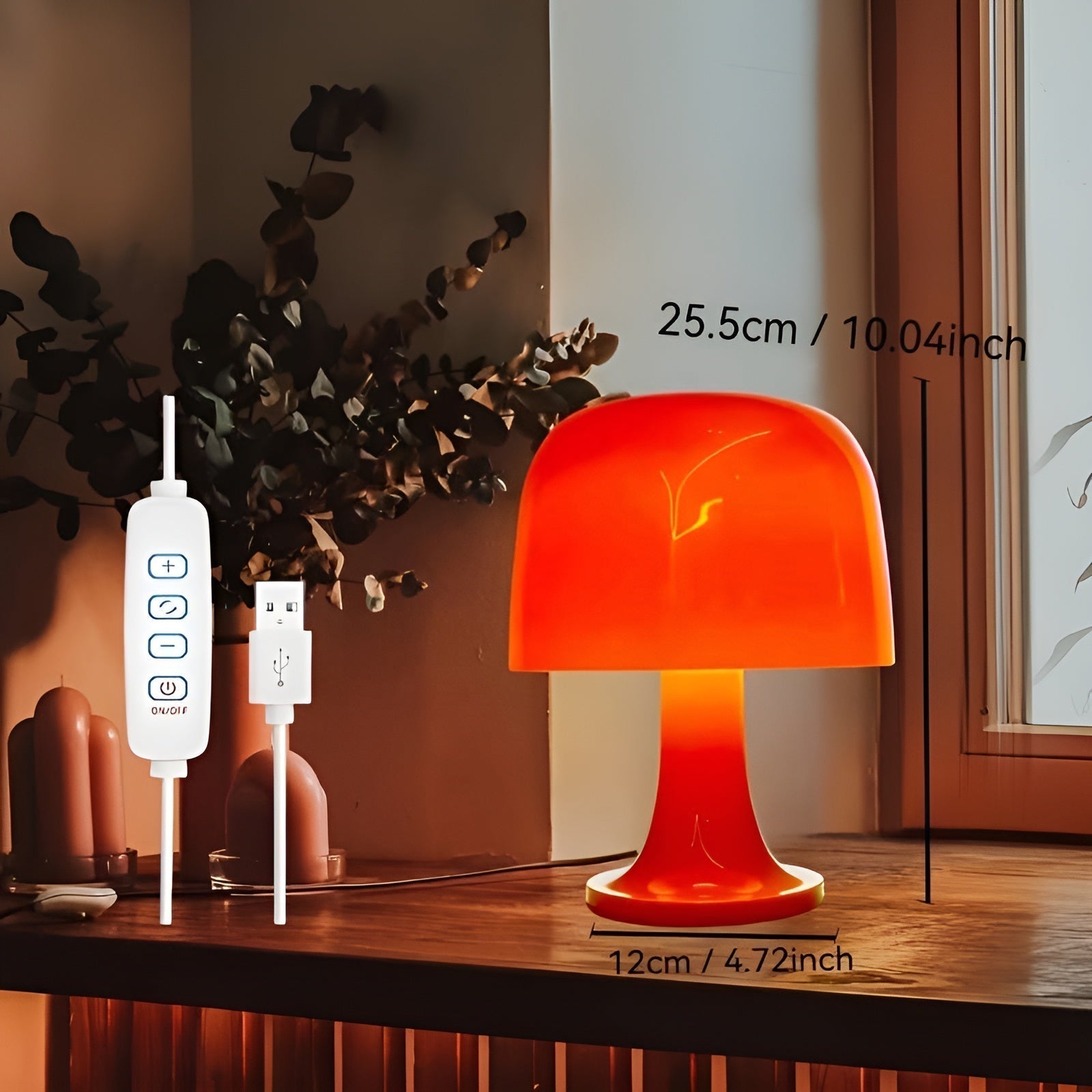 Stylish Vintage Mushroom Lamp - with Dimmable LED & USB Power Supply