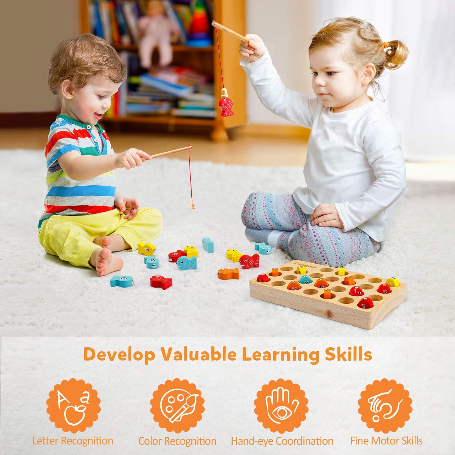 Captivating Wooden Magnetic Fishing Game - Educational Fun for Toddlers