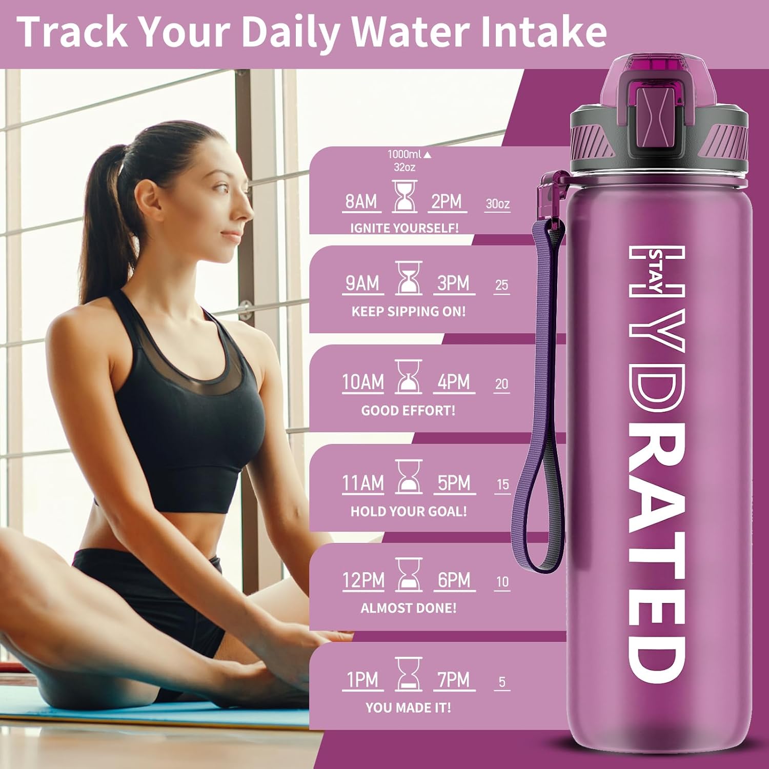 HydraFlow – Motivational Sports Bottle with Straw