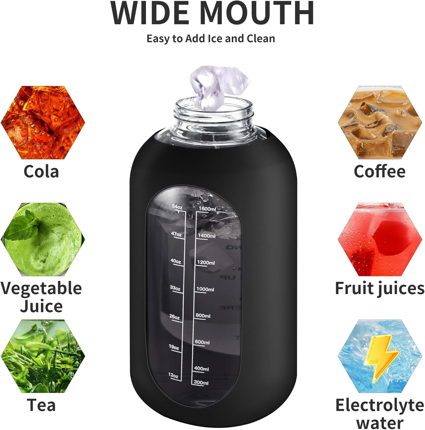 HydroGlow - Motivational Glass Water Bottle 900ml with Straw