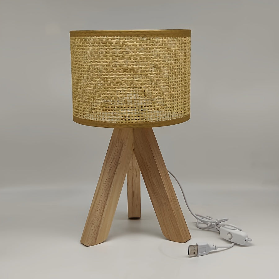 DecoGlow Lamp - Wooden Table Lamp with USB Charger