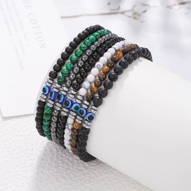 Carefully Crafted 4mm Natural Stone Bracelet with Evil Eye - Thor Edition for Men