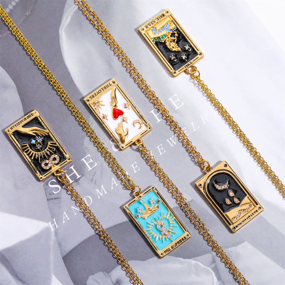 Elegant Amara Tarot Drop Pendant Necklace with Zirconia Gold Plating