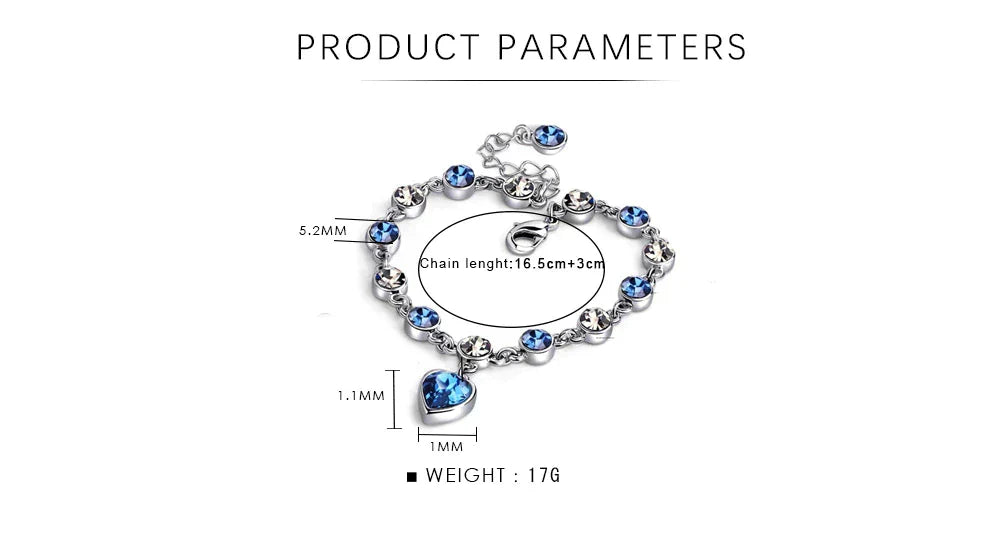 Captivating Ocean Heart Watch Bracelet with Radiant Blue Heart Charm