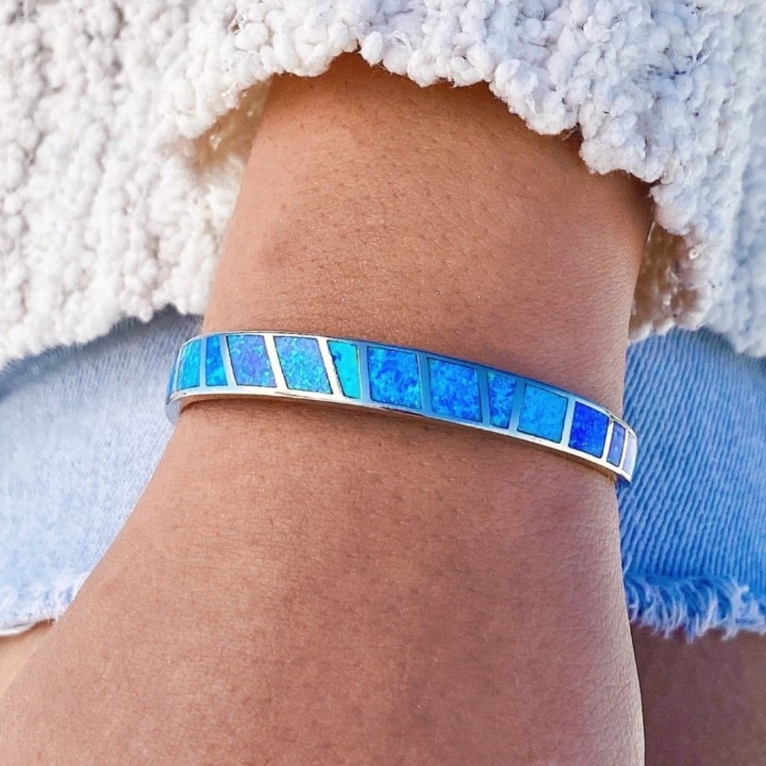 Elegant Blue and Silver Opal Bracelet - Isola Collection