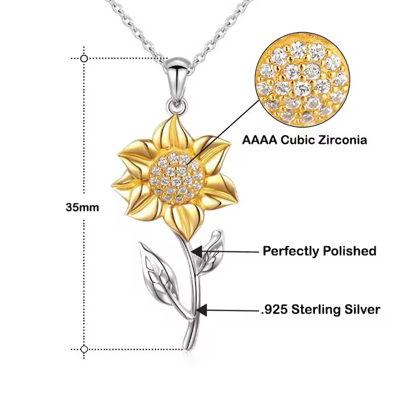 Elegant sunflower necklace in silver gold