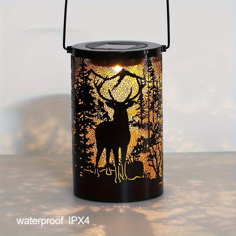 LumiGlow Lantern - Solar Powered Iron Lantern with Nature Design