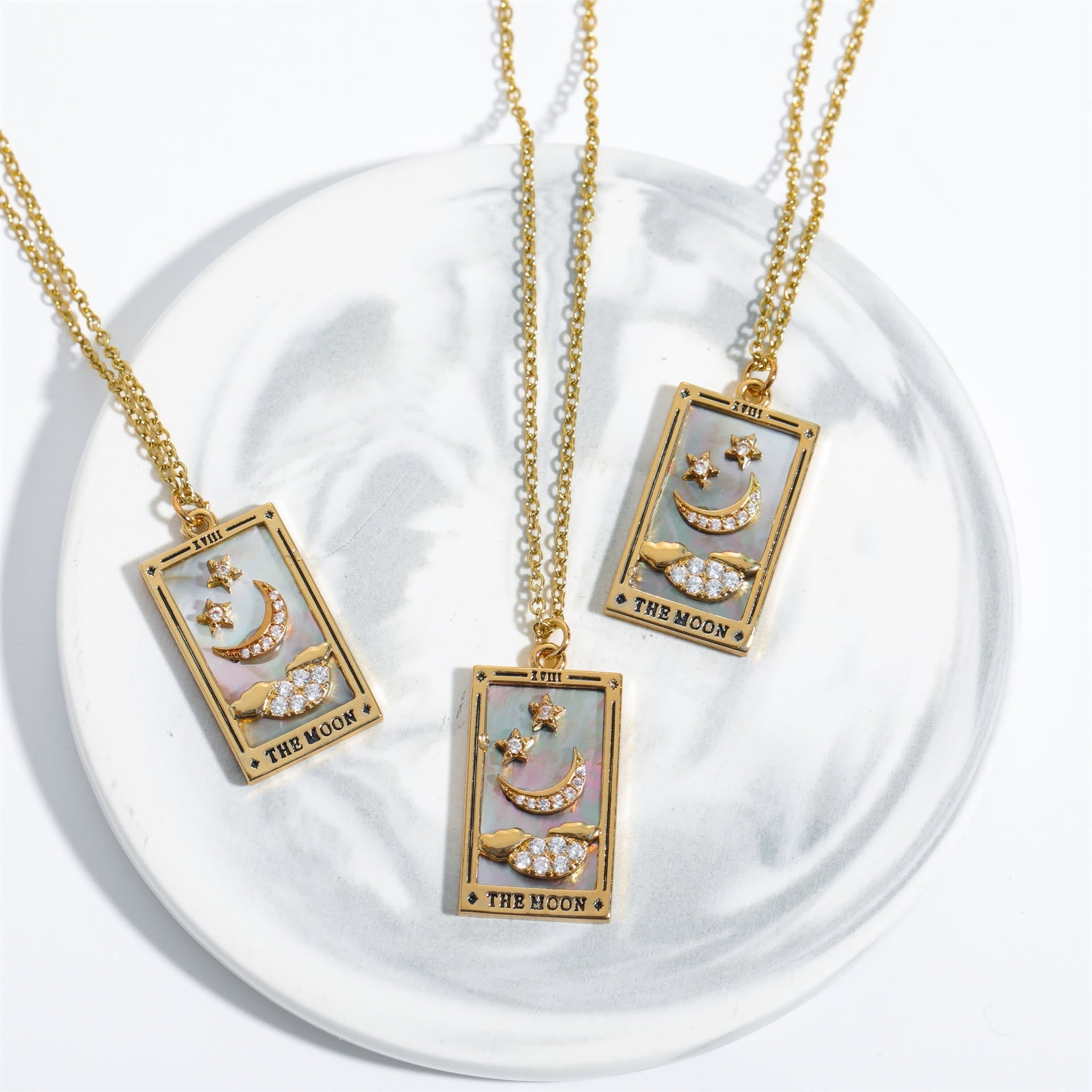 Elegant Amara Tarot Drop Pendant Necklace with Zirconia Gold Plating
