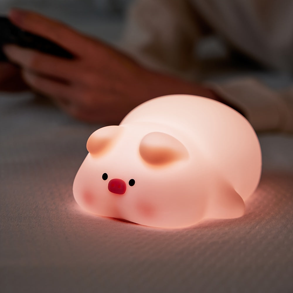 PiggyGlow – Cute Silicone Night Light, USB Rechargeable