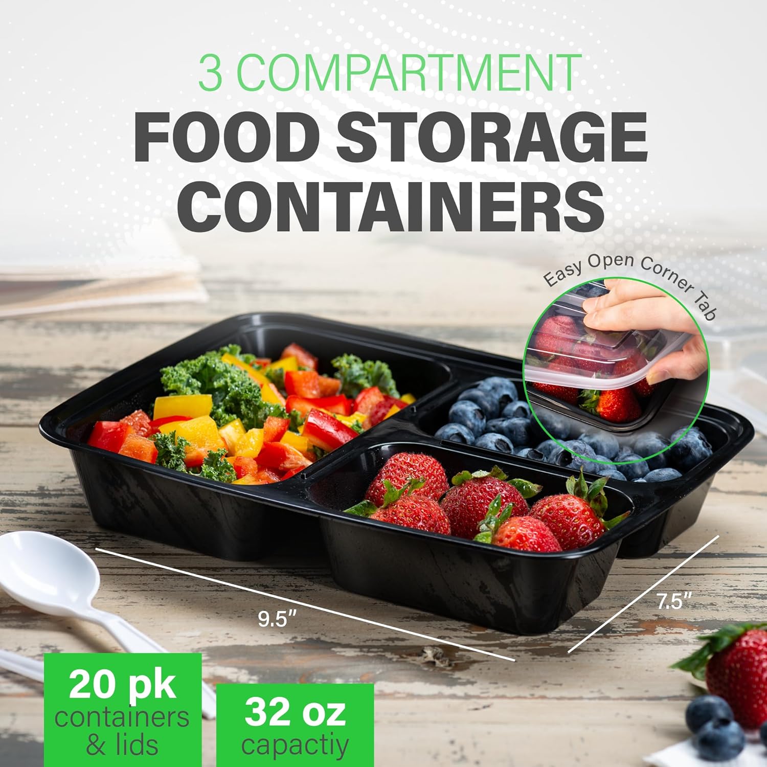 PrepMaster - Bento Dozen 3 Compartments 900ml (20 pieces)