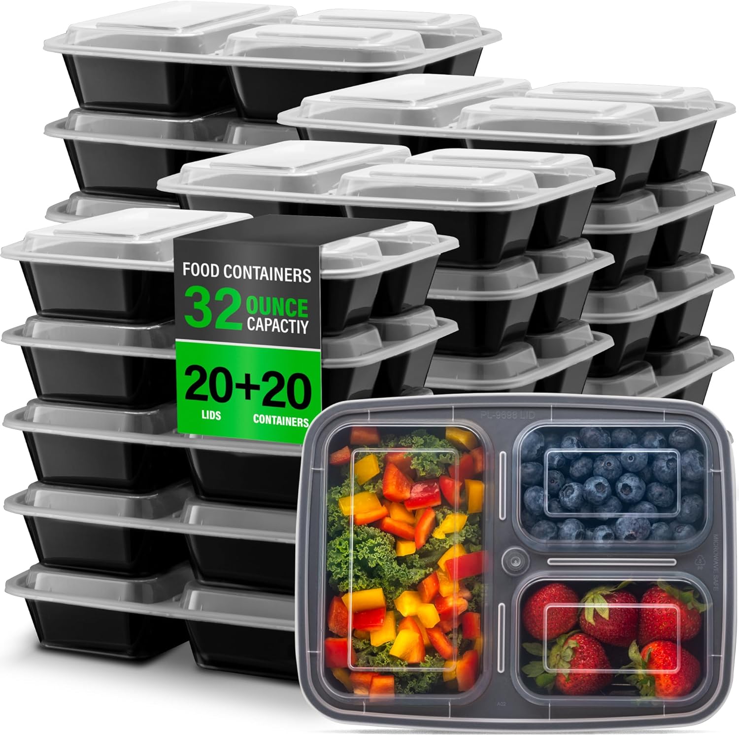 PrepMaster - Bento Dozen 3 Compartments 900ml (20 pieces)