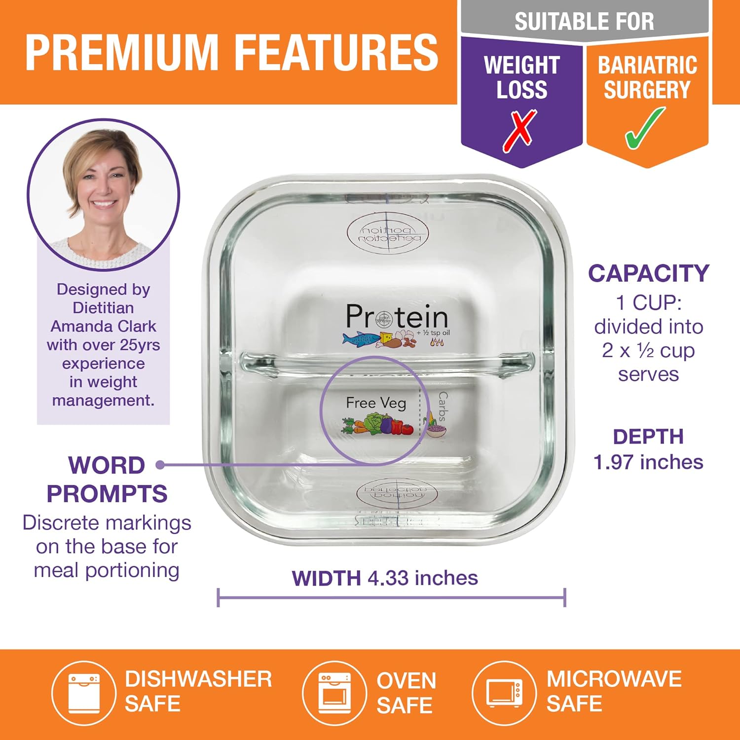PortionMaster - Set of 3 glass containers for bariatrics