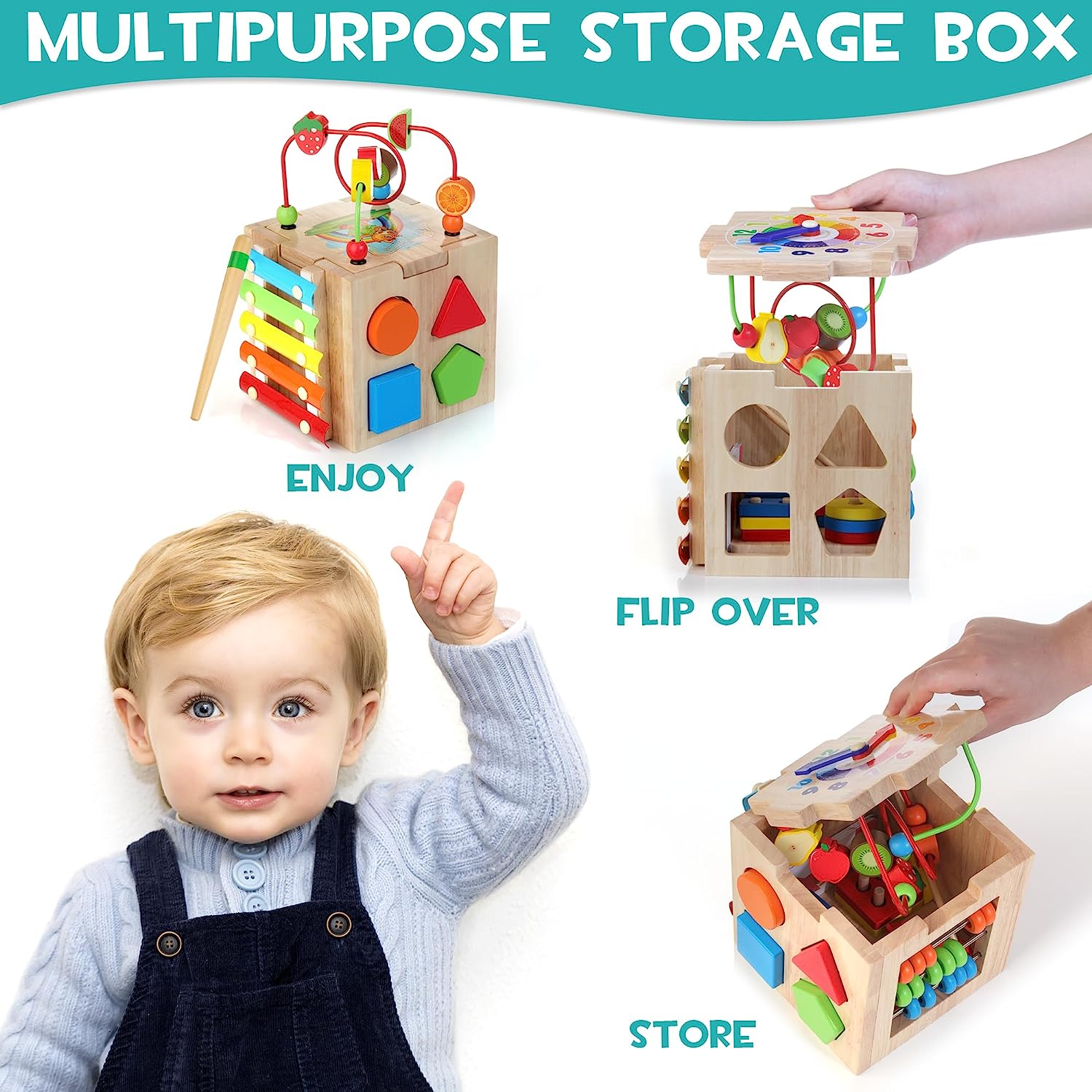 Stylish 8-in-1 Montessori Activity Cube - Educational Play Fun for Babies