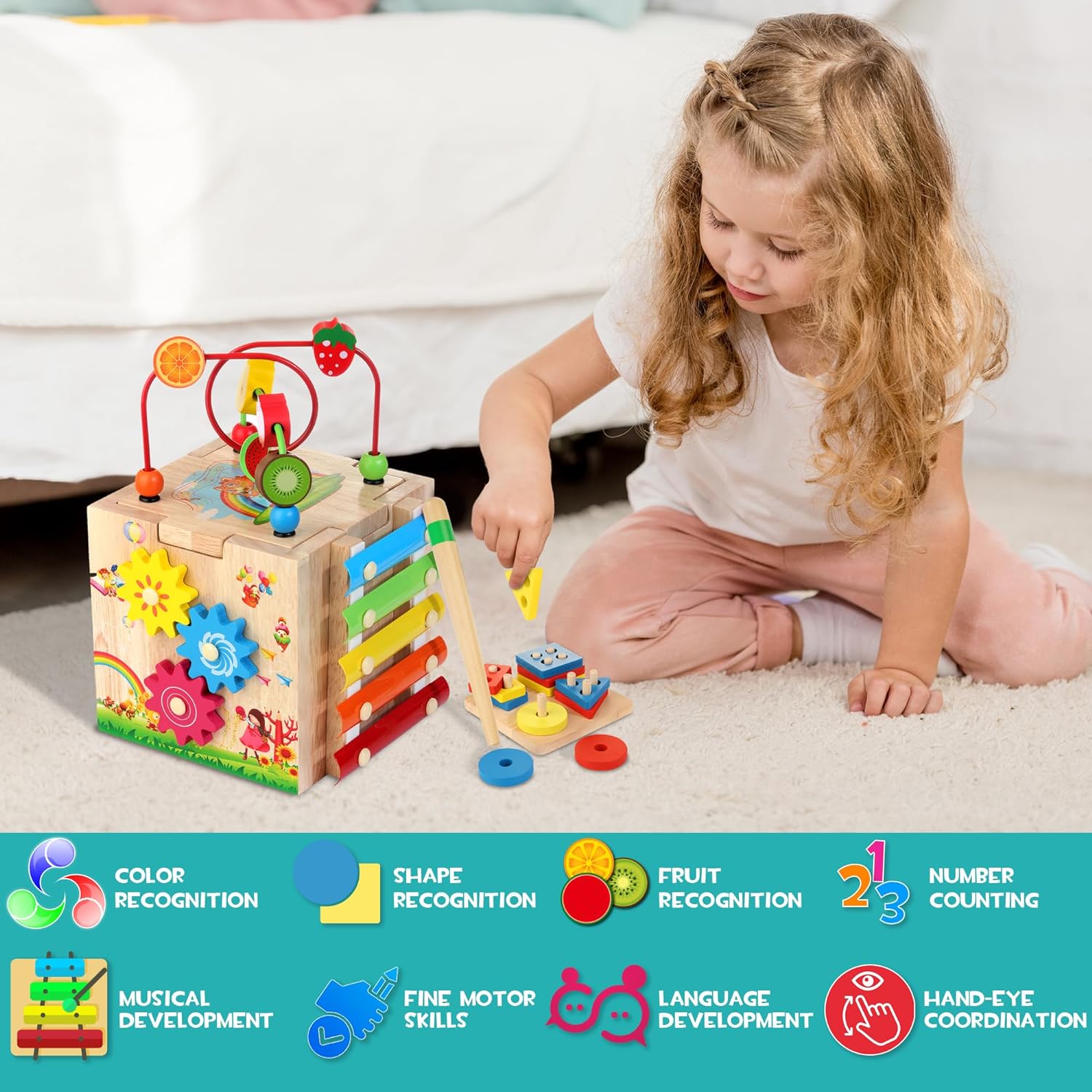 Stylish 8-in-1 Montessori Activity Cube - Educational Play Fun for Babies