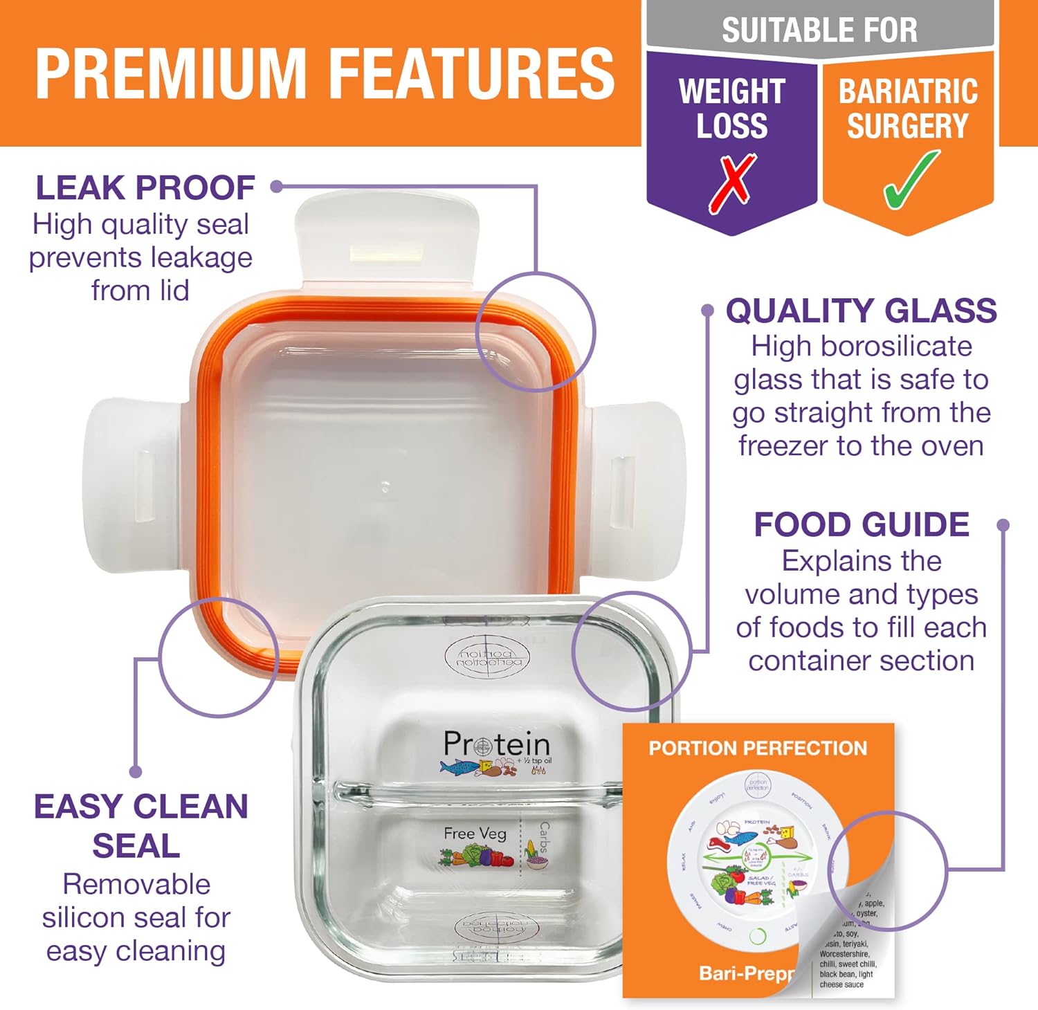 PortionMaster - Set of 3 glass containers for bariatrics