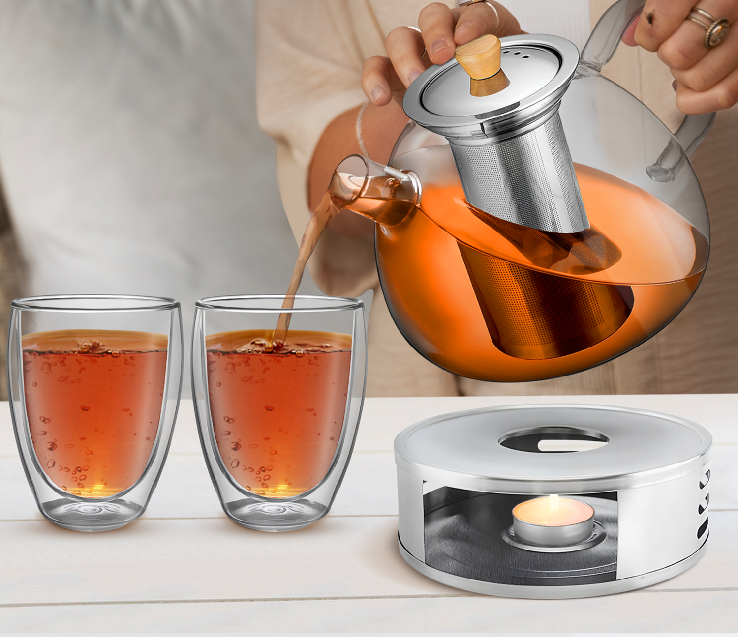 TeaFusion - Stilren teapot med filter och värmehållare