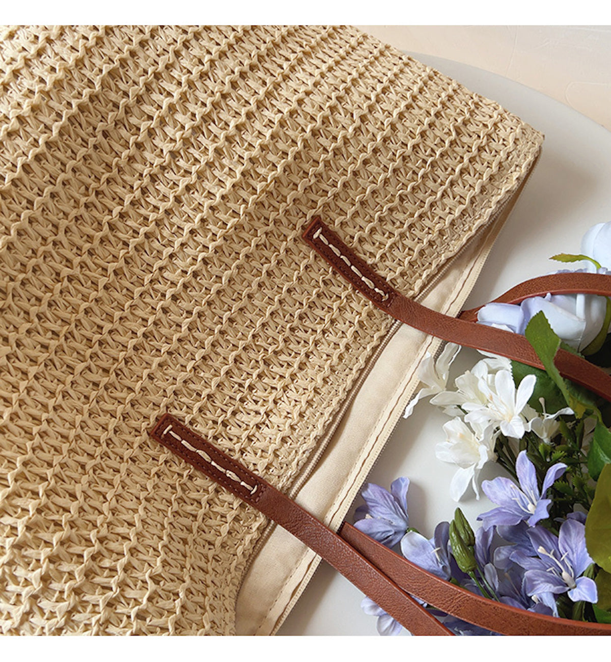 SummerBreeze Tote - Stylish basket bag with leather handle