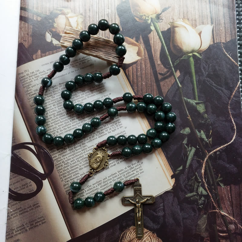 Celeste Holy Medallion Cross Pendant with Rosary Necklace - A Spiritual Jewelry