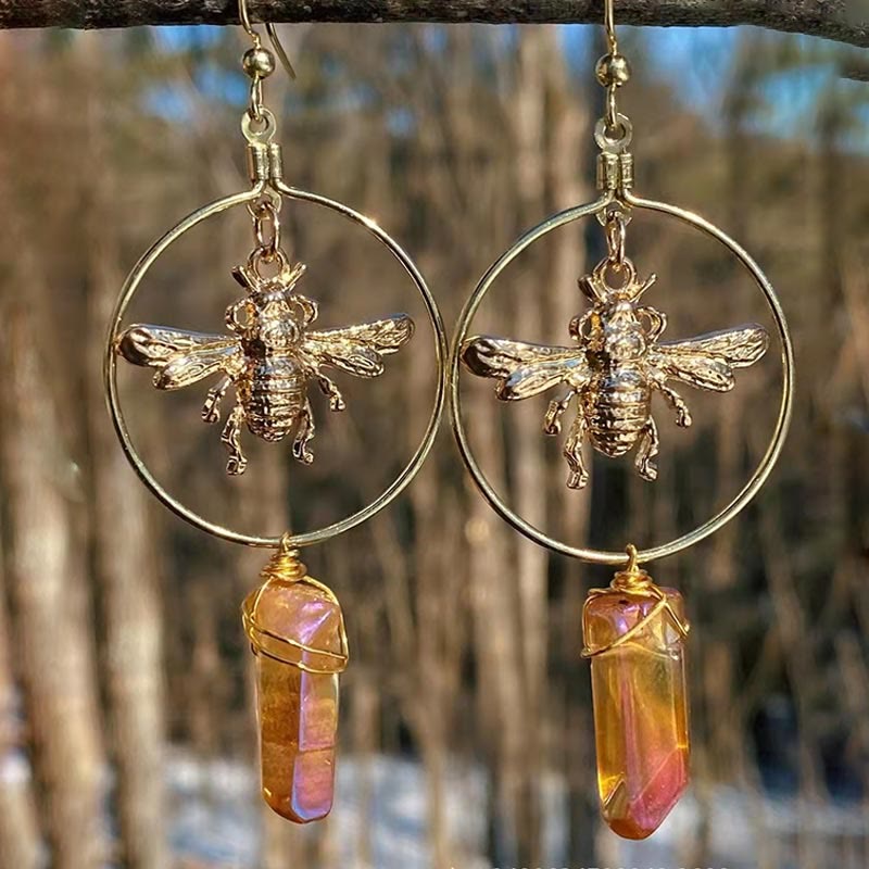 Captivating Natural Crystal Earrings with Moon and Stars - Elara