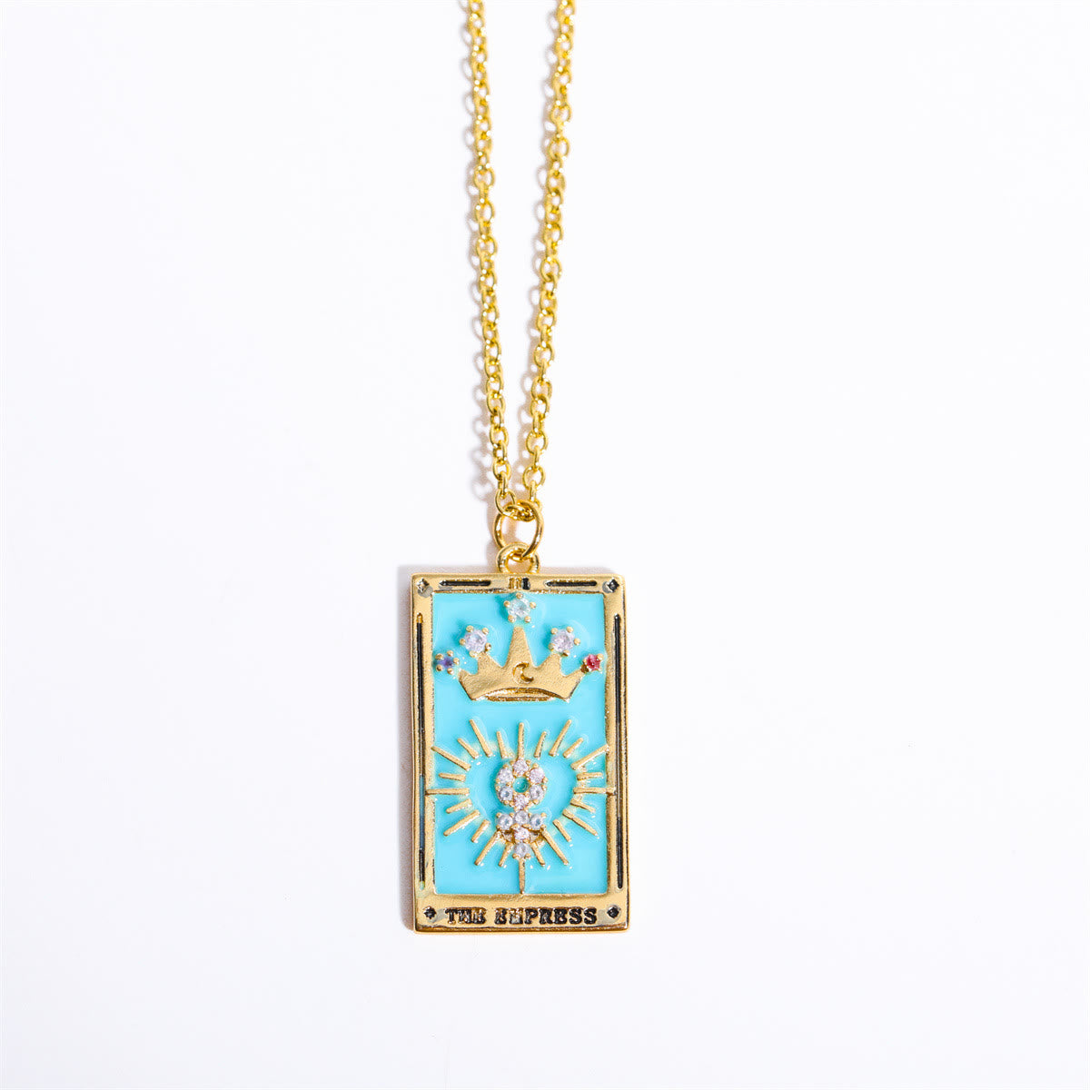 Elegant Amara Tarot Drop Pendant Necklace with Zirconia Gold Plating