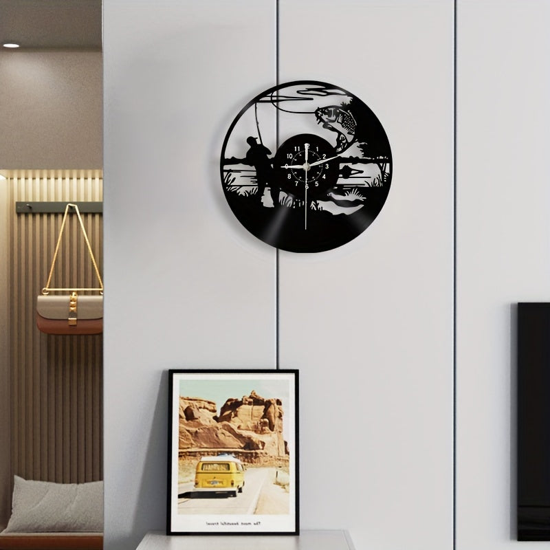 VinylCatch Clock - Retro Fishing Wall Decoration