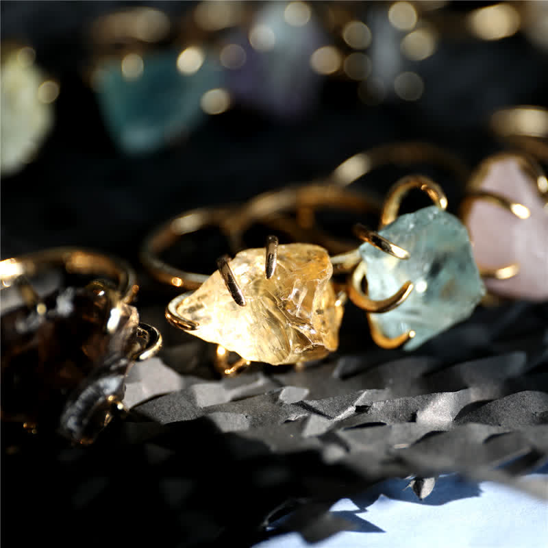 Liora Adjustable Natural Crystal Ring with Six Claws
