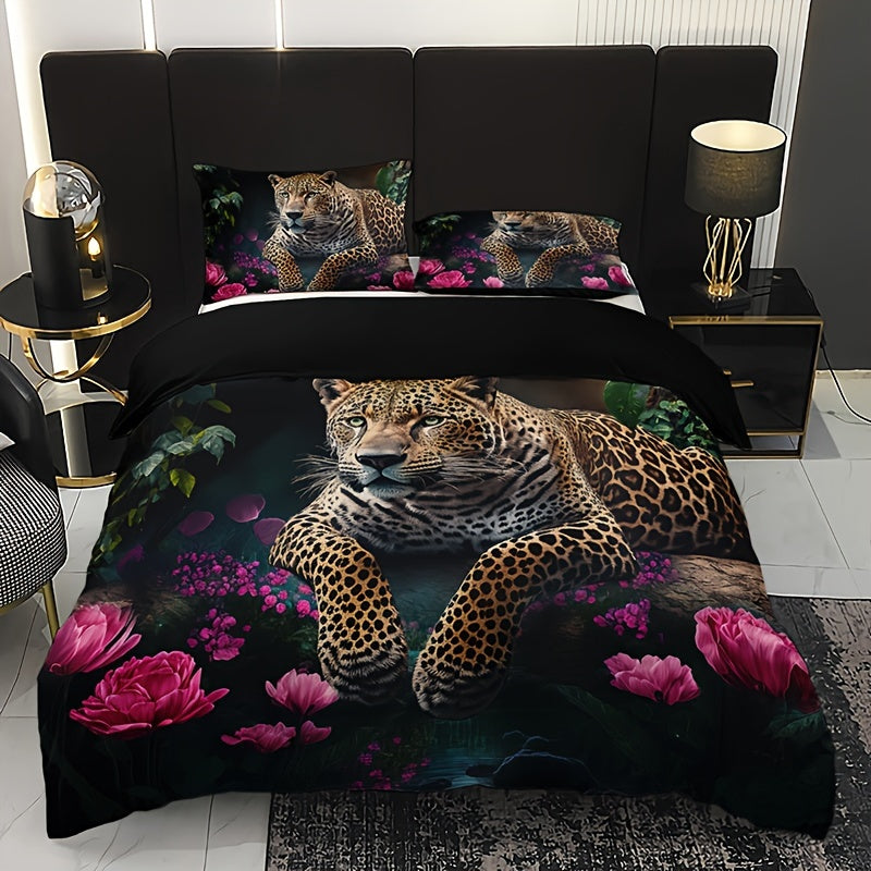 FierceFloral Bedding Set – Luxurious Animal Print and Flowers